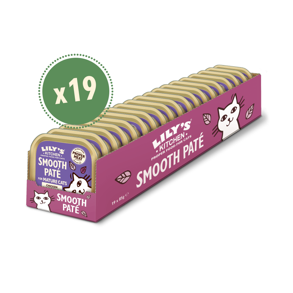 Hühnerpastete mit Kabeljau und Garnelen für ältere Katzen (19 x 85g)