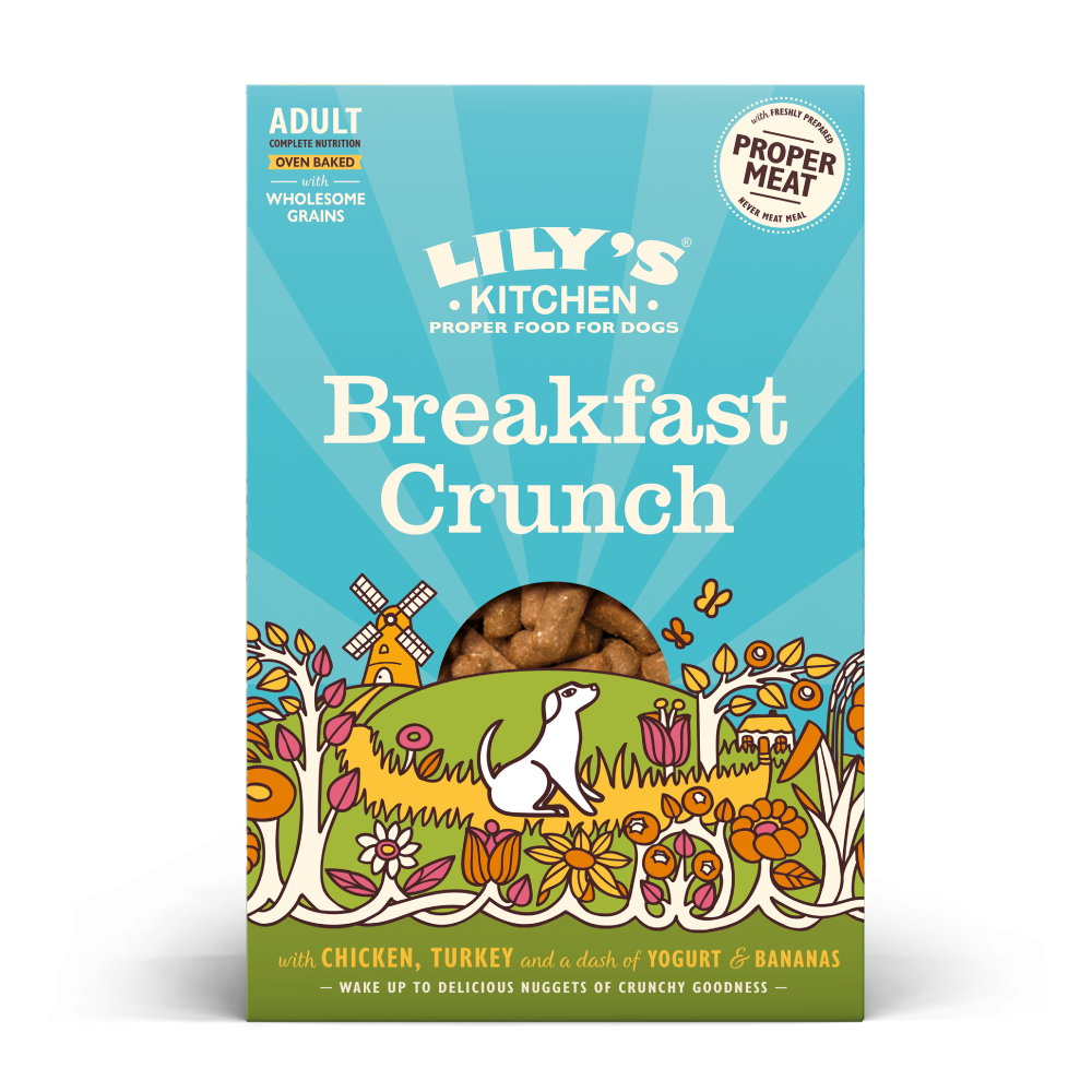 Lily's Kitchen Breakfast Crunch dog food package on a white background