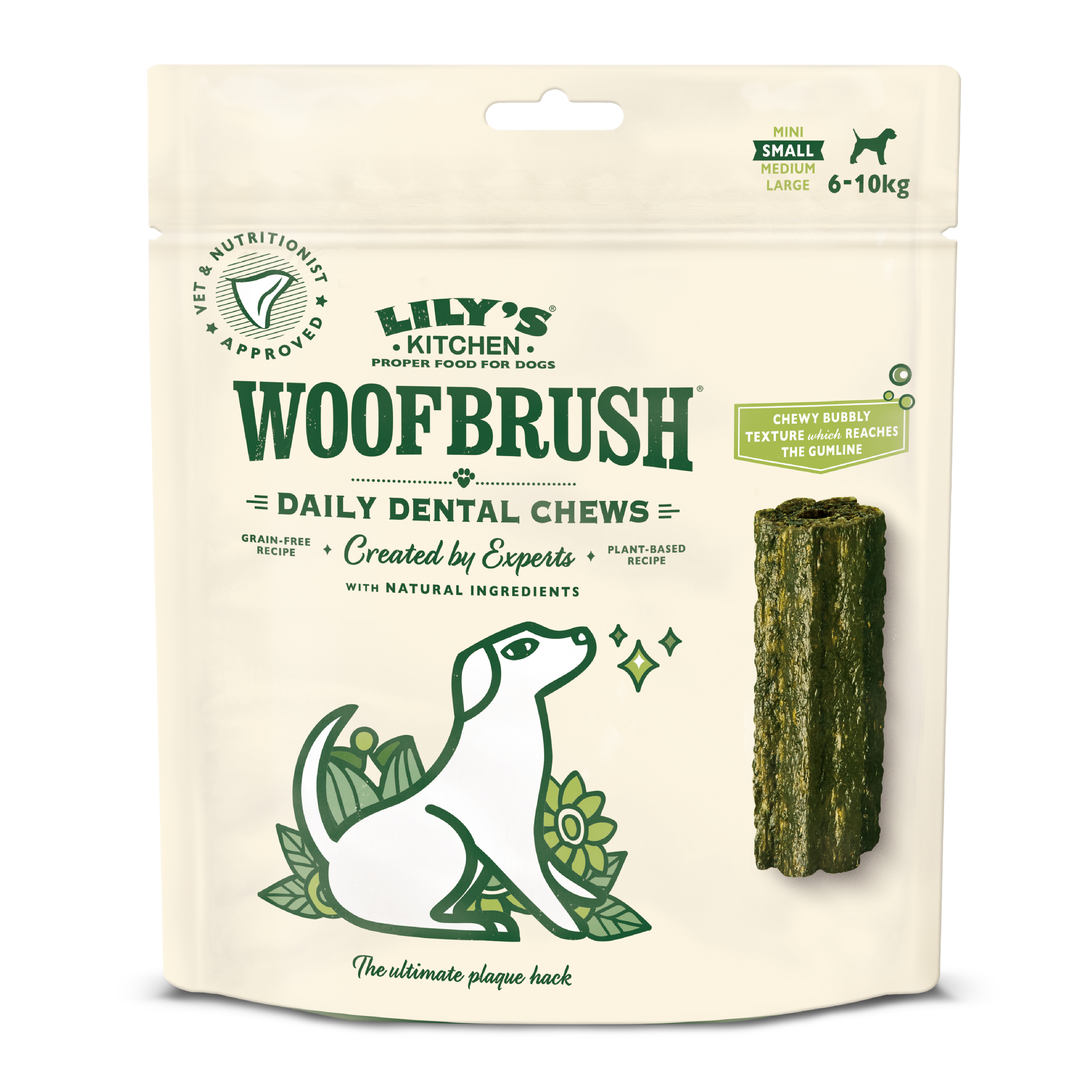 Lily's Kitchen Woofbrush Daily Dental Chews packaging on a white background